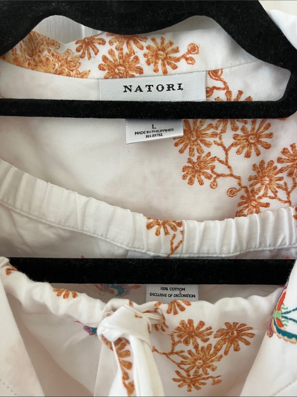 Natori White Cotton Pajama Set with Orange Floral Embroidery - Picture 2 of 5